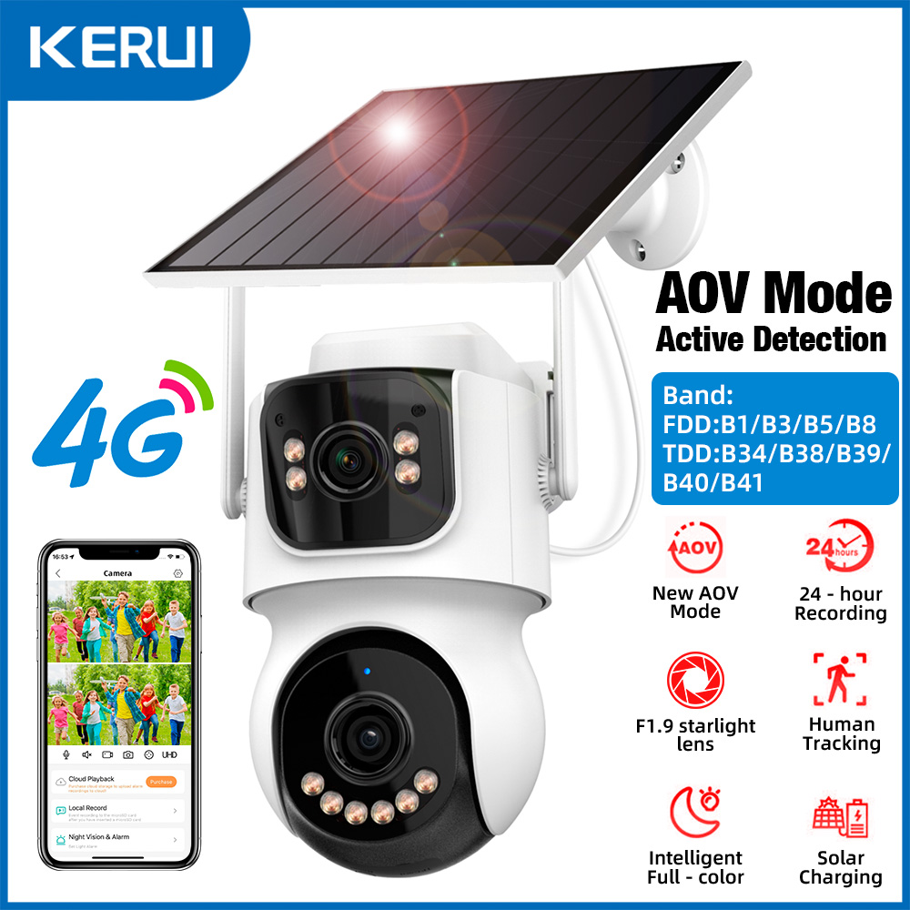 Security Camera System Solar 4G - KERUI 4MP WIFI IP屋外カメラ デュアルレンズ 24時間AOV
