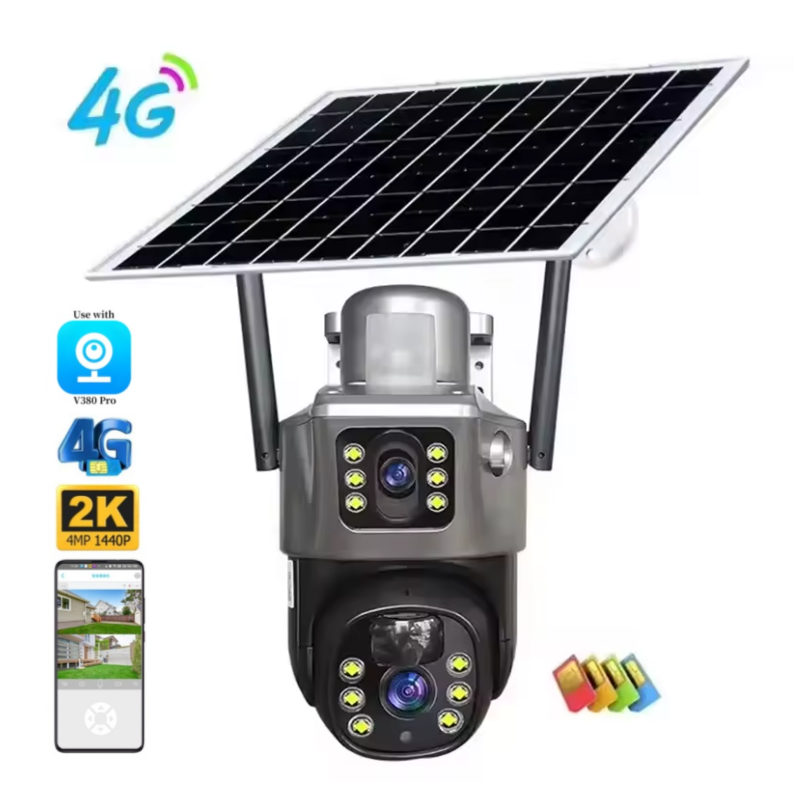 Ip Camera 4K 8Mp Outdoor Ptz - 卸売デュアルレンズ4Gカードカメラ8MP 4KソーラーカメラWifi屋外IP PTZソーラーパネルバッテリーCCTVセキュリティカメラ（農場用）