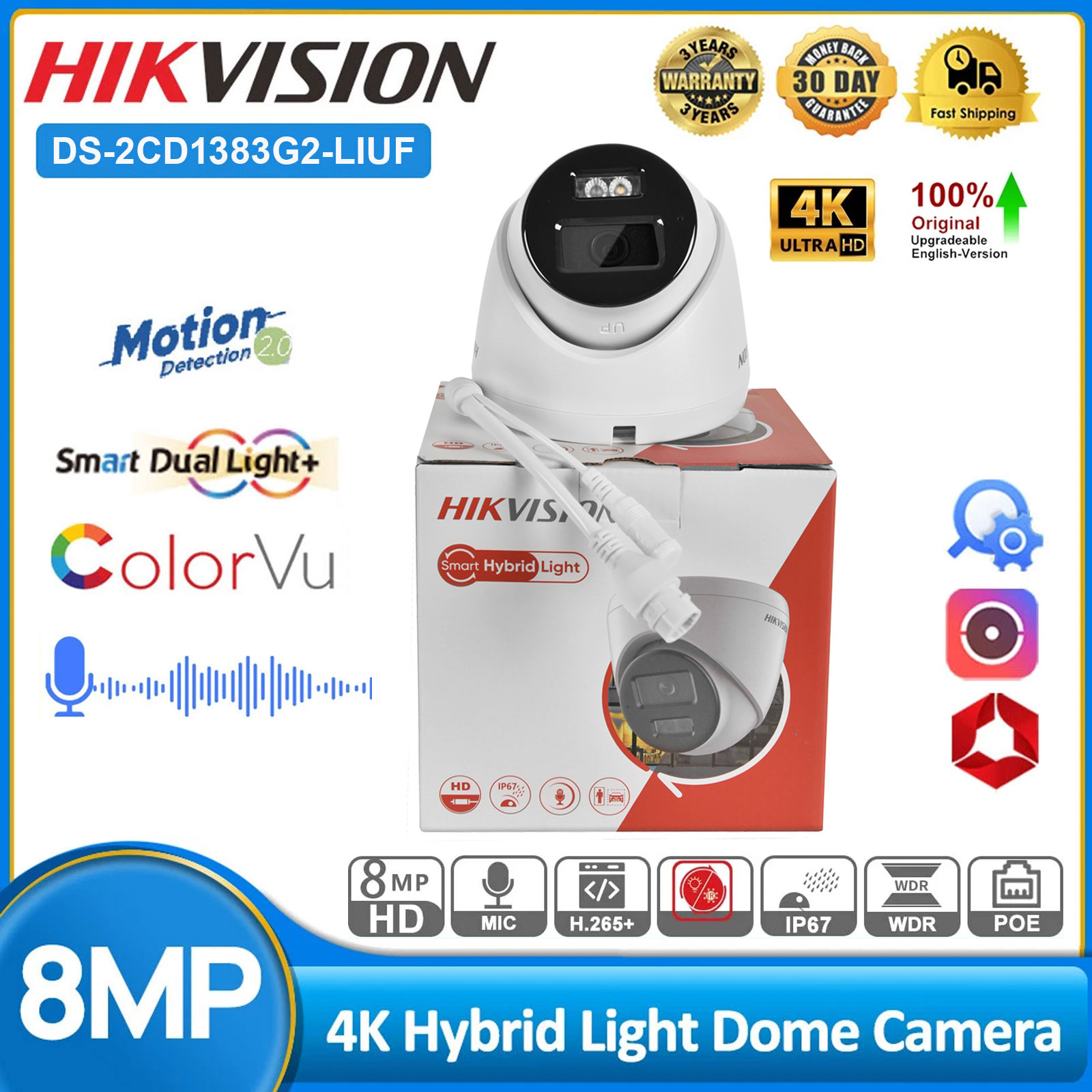 Hikvision Ip Camera 8Mp Dome - Hikvision 8MP IP カメラ DS-2CD1383G2-LIUF 4K