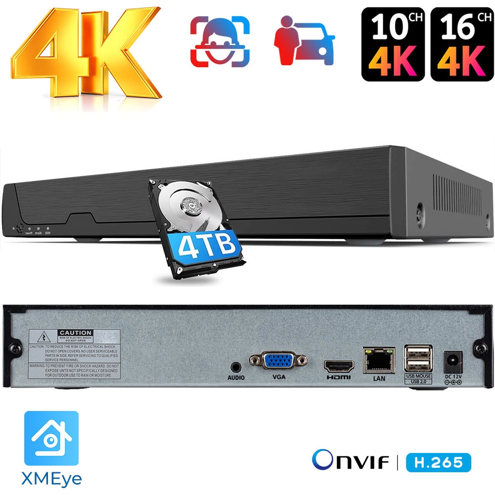 Nvr 16 Channel 4K H265 - Xmeye-onvifネットワークビデオレコーダー (ipカメラ用) 、顔検出、p2pクラウド、cctvレコード、4k、16ch、1080p、3mp、4mp、5mp、8mp、h.265