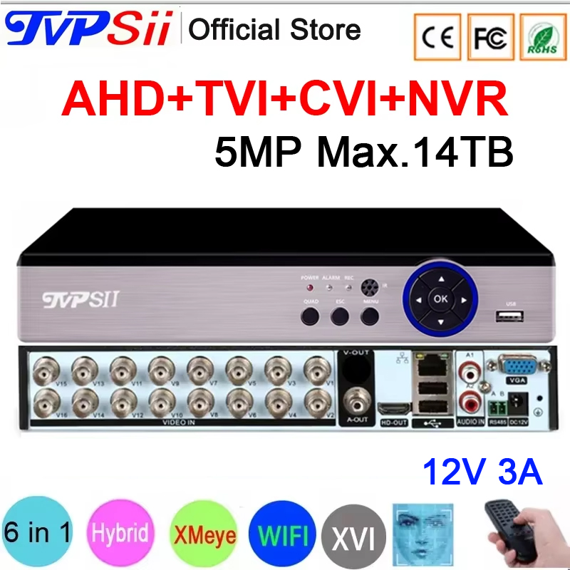 Cctv Hard Drive 4Tb Surveillance - 顔検出,オーディオ,ビデオ,レコーダー用のH265 5mp 16チャンネル,6 in 1ハイブリッドwifi tvi