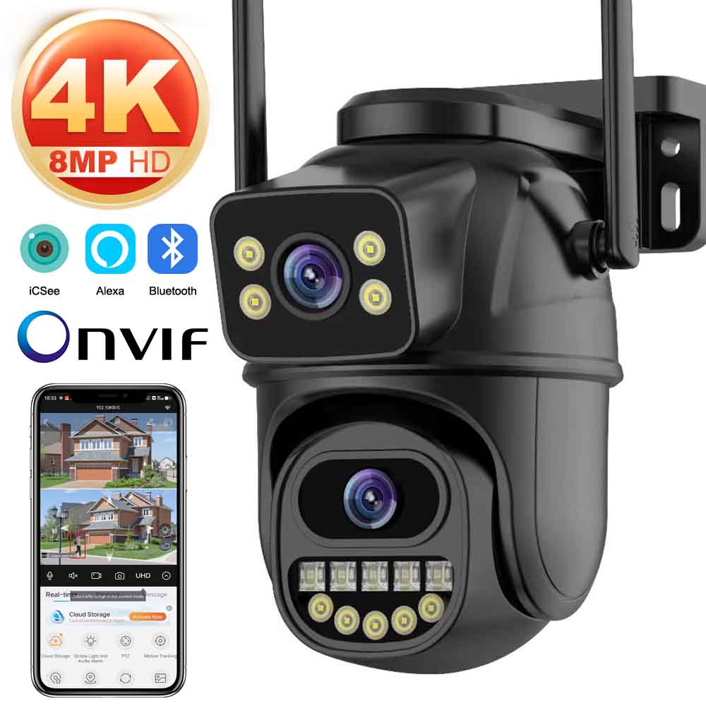 Ip Camera 4K 8Mp Outdoor Ptz - 4K 8MP WiFi監視カメラ、デュアルレンズ、4Xデジタルズーム、AI人間検出、ONVIF、屋外セキュリティPTZ IPカメラ、