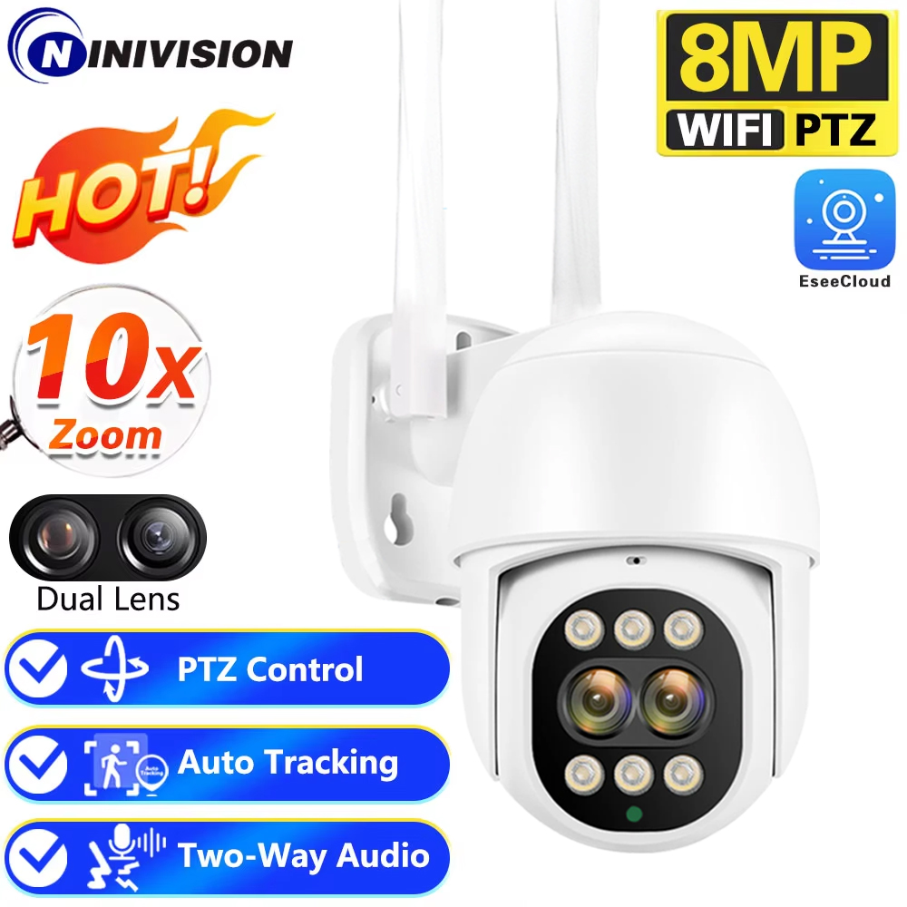 Ip Camera 4K 8Mp Outdoor Ptz - 屋外で使用するワイヤレスIPカメラ,自動追跡,8mp,4k,wifi,ip,cloud,10xデジタルズーム,cctvセキュリティカメラ