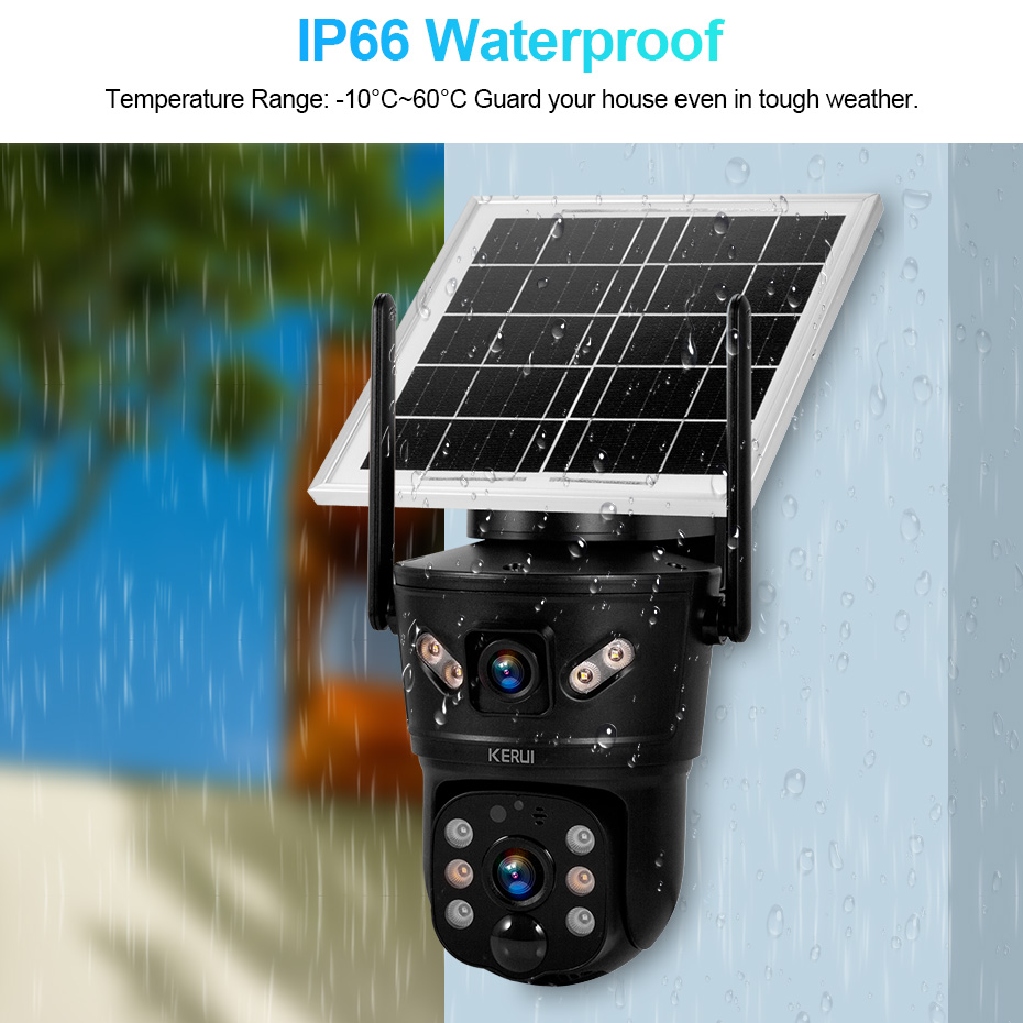 Security Camera System Solar 4G - KERUI 6MP WIFI 4G ソーラーカメラデュアルレンズ IP