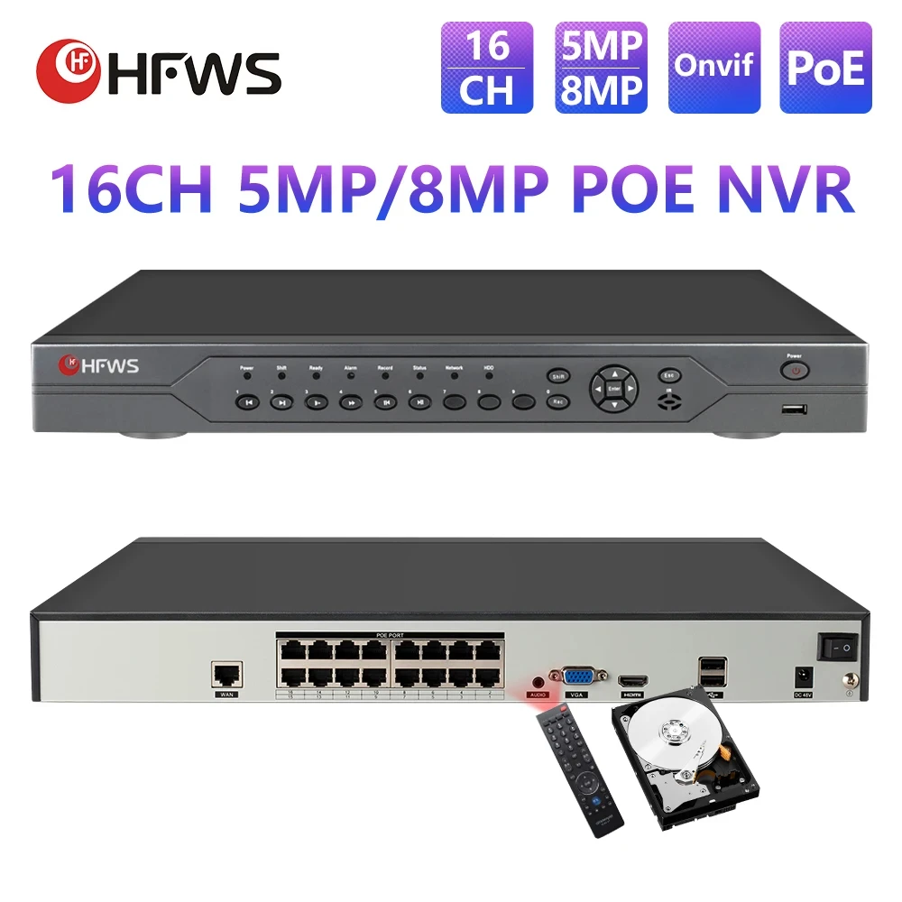 Nvr 16 Channel 4K H265 - Xmeye-onvif IPカメラHFWVISION-NVR poe,顔認識システム,h.265,16ch,8mp,4k,cctvレコーダー