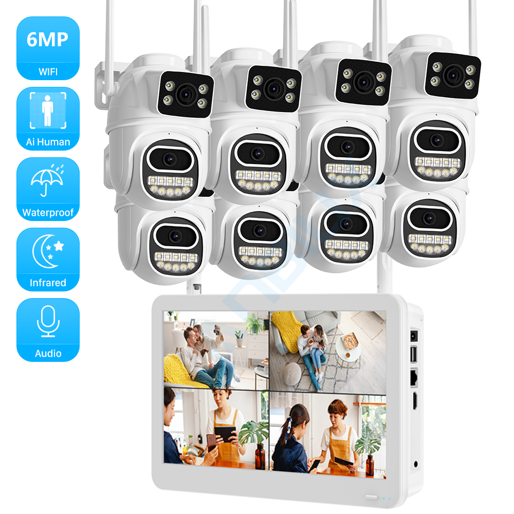 Cctv Camera System 8 Camera Wireless - デュアルレンズ付きワイヤレスcctvシステム,wifiカメラキット,セキュリティオーディオ,nvrビデオ監視セット,icsee,6mp,3k ip,8ch