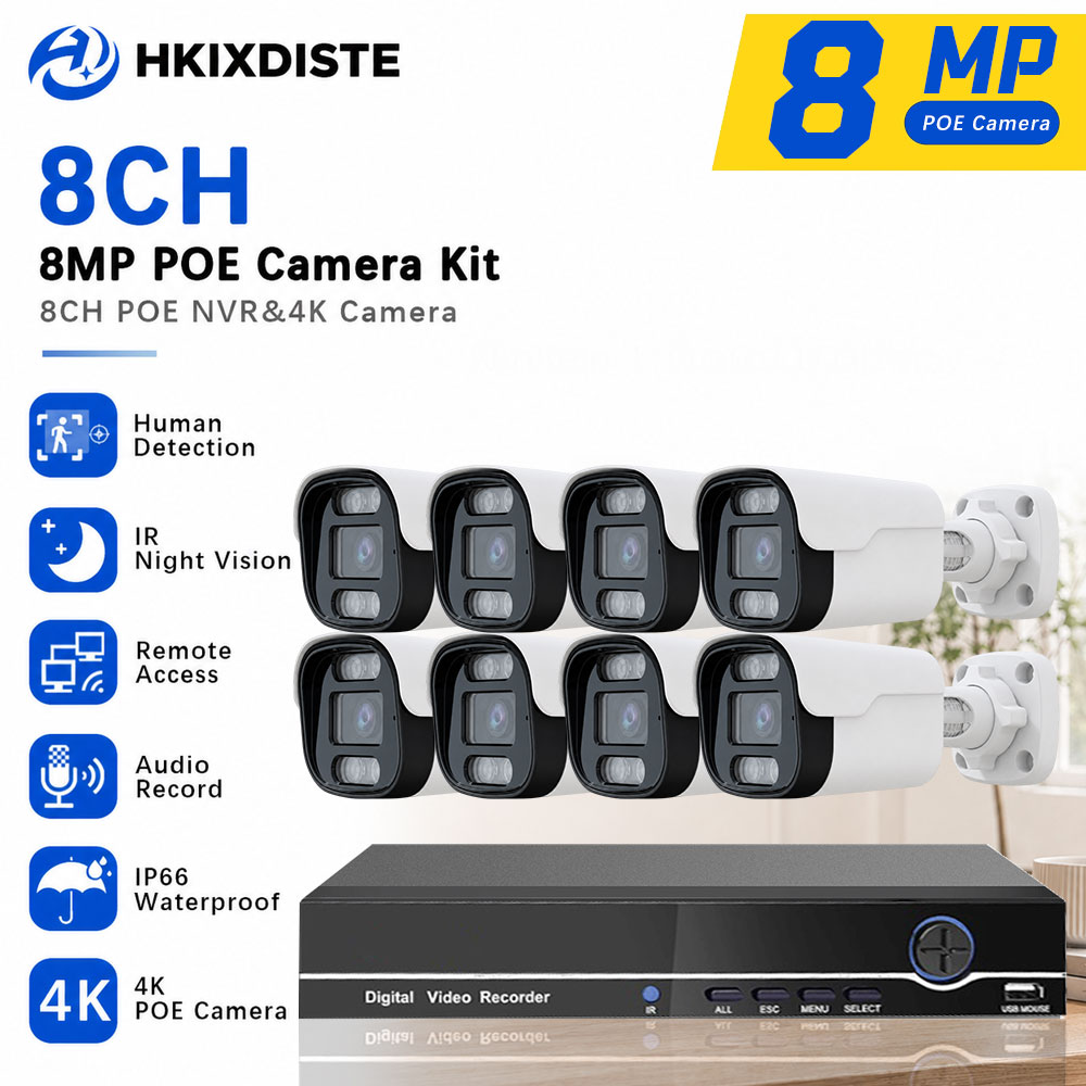 Nvr Kit 4 Camera 5Mp Poe - 10CH 4K POE NVRセキュリティシステム、4/8台の8MP IPカメラ、人間検知、赤外線ナイトビジョン、単方向音声、IP66 CCTVカメラキット