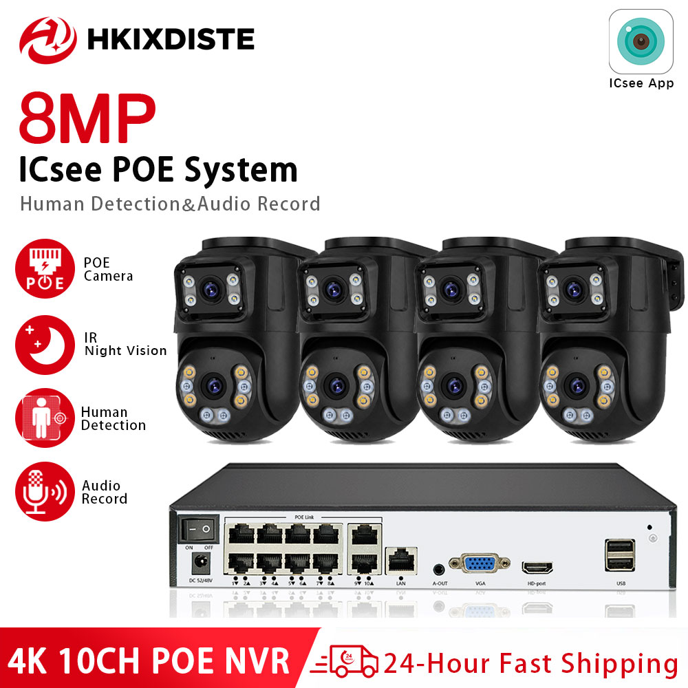 Cctv Nvr System 8 Channel 4K Poe - ICSee 4K 8MP 10CH POEセキュリティIPカメラシステム デュアルレンズPTZ