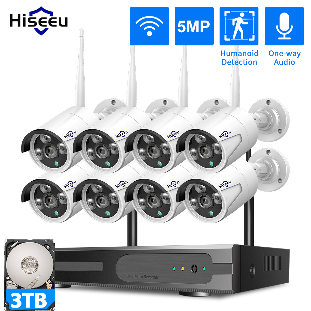 Cctv Camera System 8 Camera Wireless - Hiseeu 3/5/8MP WiFi CCTVカメラセキュリティシステム IRナイトビジョン防犯カメラセット 10CH