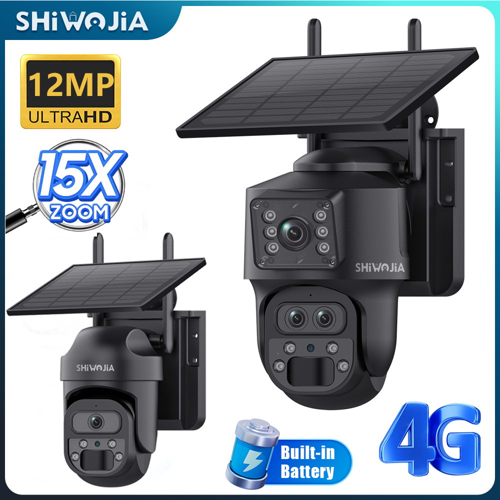 Security Camera System Solar 4G - SHIWOJIA 15X ズームソーラーカメラ 4G 12MP 3