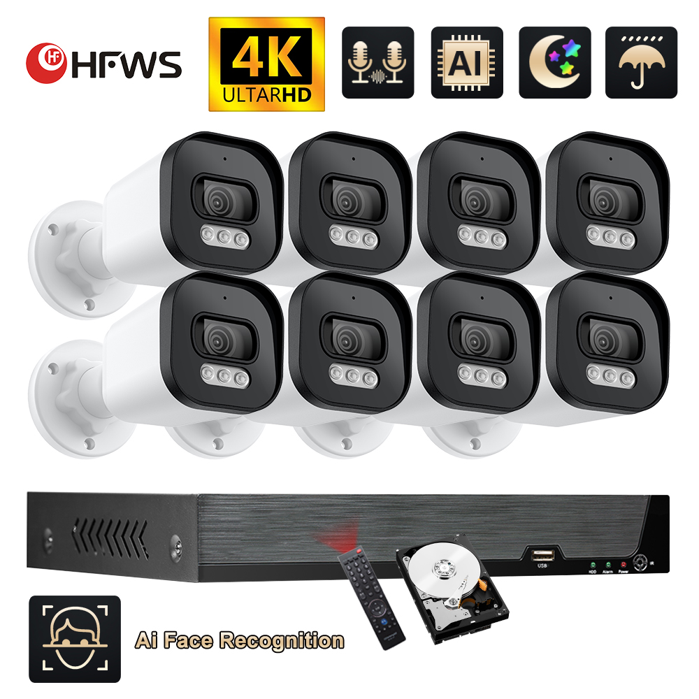 Cctv Nvr System 8 Channel 4K Poe - Hfws-監視カメラキット,cctvバージョン4k 8mp 8ch h.265 nvr,屋外ビデオ監視,IPカメラセット