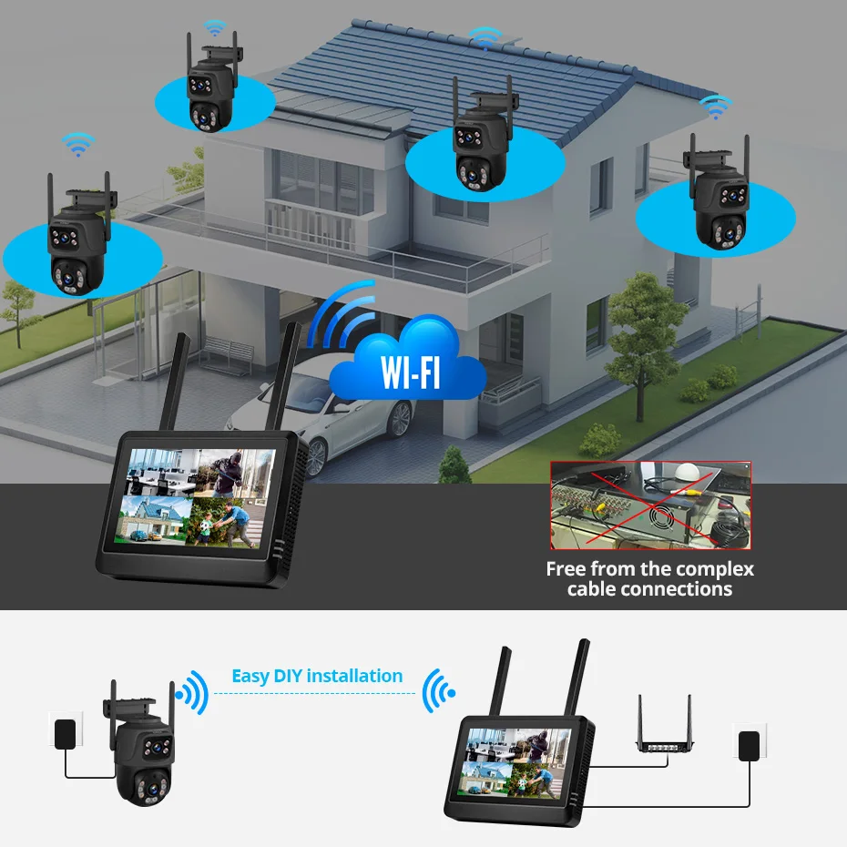 Cctv Camera System 8 Camera Wireless - FUERS 7インチNVRスクリーン 8CHワイヤレスNVRセキュリティ屋外カメラWIFIシステムキット H.265監視CCTVオーディオビデオレコーダー iC