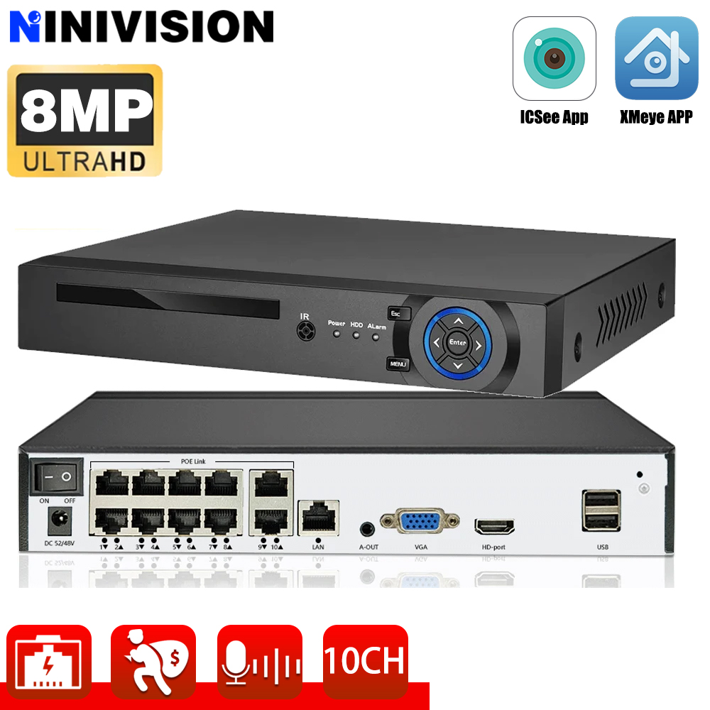 10CH 8CH 4K 8MP POE NVR XMeye  - Nvr 16 Channel 4K H265 のレビューと価格