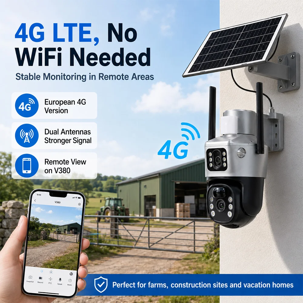 4G対応ソーラー防犯カメラ、3MP+3MPデュアルレンズ、P - Security Camera System Solar 4G のレビューと価格