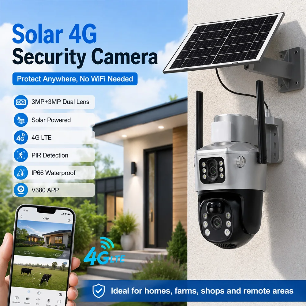 4G対応ソーラー防犯カメラ、3MP+3MPデュアルレンズ、P - Security Camera System Solar 4G のレビューと価格