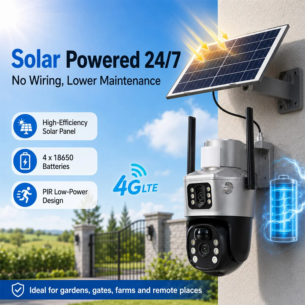 4G対応ソーラー防犯カメラ、3MP+3MPデュアルレンズ、P - Security Camera System Solar 4G のレビューと価格