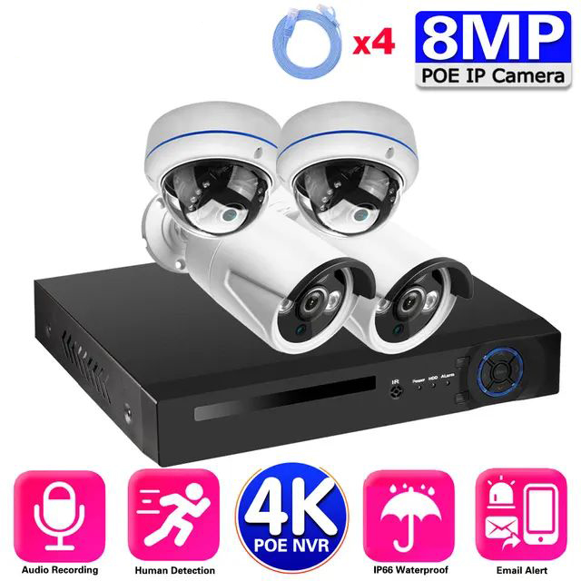 4MP 5MP 8MP POE CCTVカメラキット 2K  - Nvr Kit 4 Camera 5Mp Poe のレビューと価格