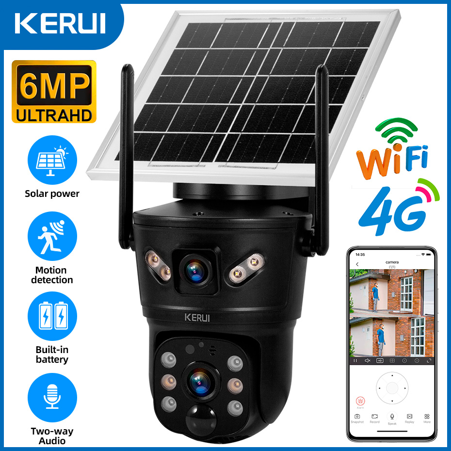 KERUI 6MP WIFI 4G ソーラーカメラデュアルレ - Security Camera System Solar 4G のレビューと価格