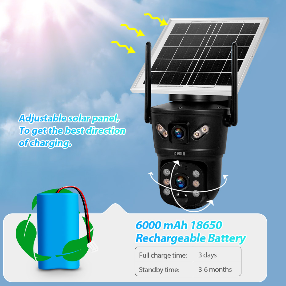 KERUI 6MP WIFI 4G ソーラーカメラデュアルレ - Security Camera System Solar 4G のレビューと価格