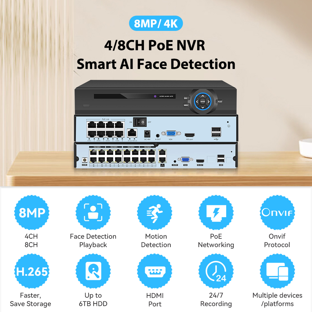 4K 8MP ウルトラ HD POE NVR ビデオレコーダ - Nvr 16 Channel 4K H265 のレビューと価格