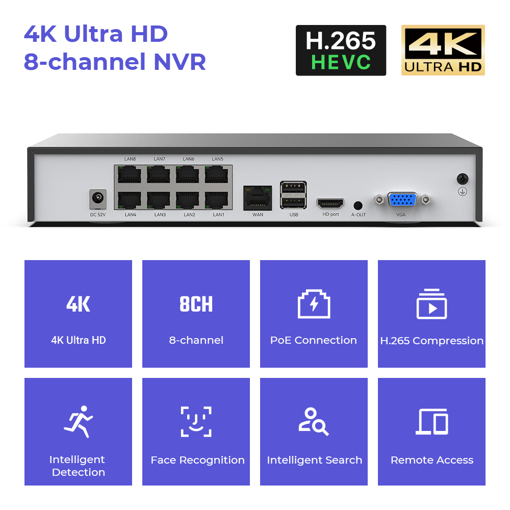 H.View 4K 8チャンネル PoE NVR 8MP C - Dahua Nvr 16 Channel のレビューと価格