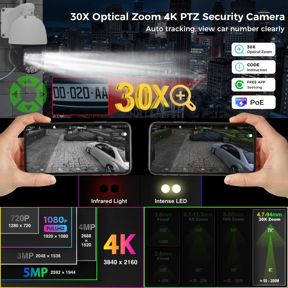 屋外用4K 8MP有線PoE PTZセキュリティカメラ 30 - Ptz Camera 30X Zoom Poe のレビューと価格